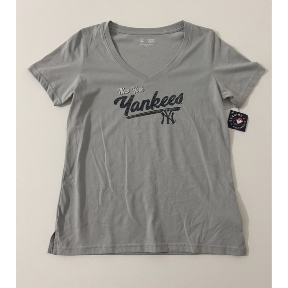 Women's New York Yankees V-Neck T-Shirt Gray Size L Campus‎ Lifestyle MLB - Picture 1 of 4